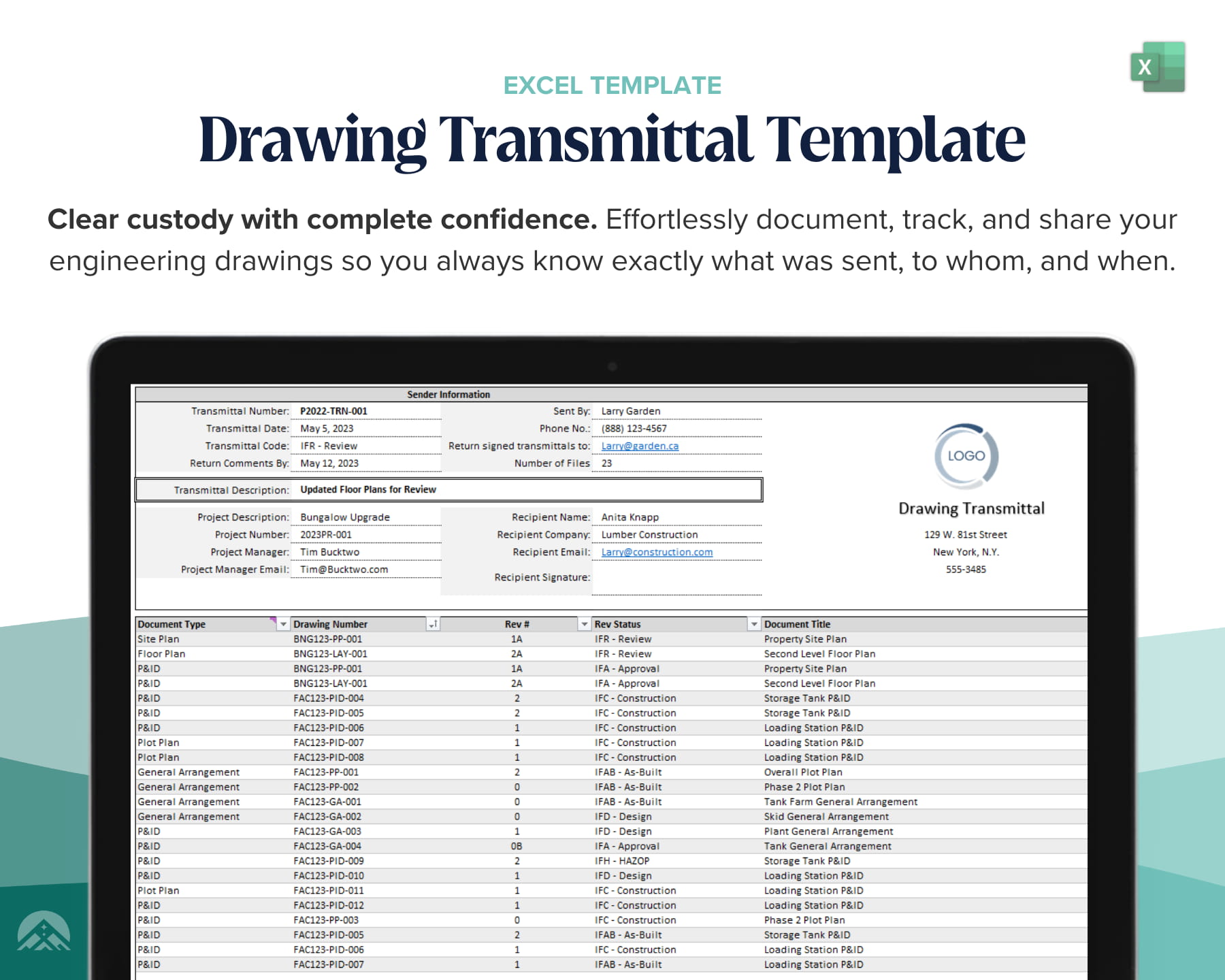 drawing transmittal template excel