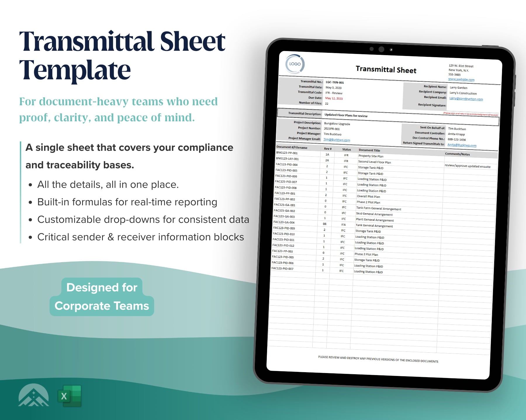 document transmittal form template excel