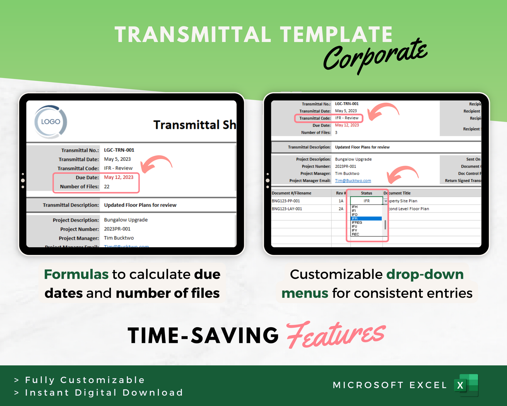 transmittal template excel